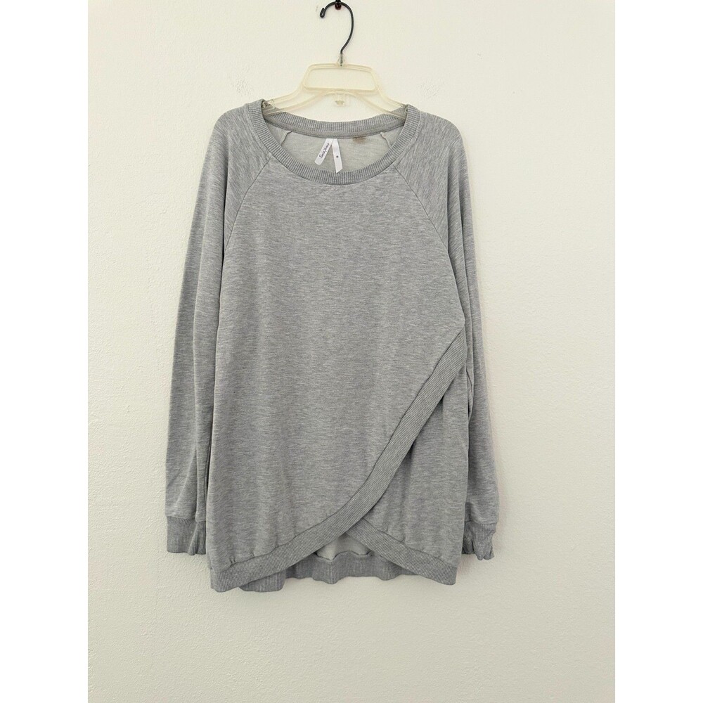 Seraphine Maternity Nursing Crossover Crewneck Sweater Gray Stretch Women Medium